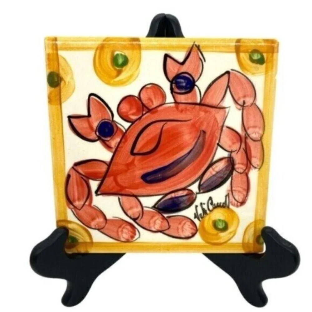 Vicki Carroll Studio Handpainted Ceramic Splish Splash Crab Tile